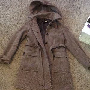 J Crew herringbone hooded coat size small